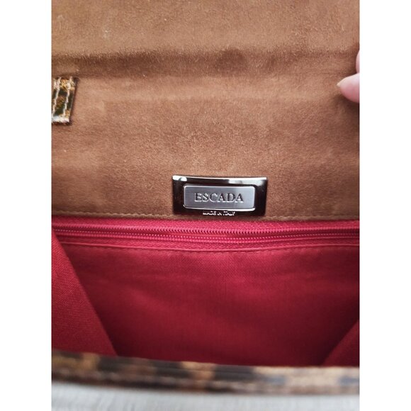 Escada Leopard Animal Print Brown Patent Leather Handle Hand Mini Bag Purse - Picture 9 of 11